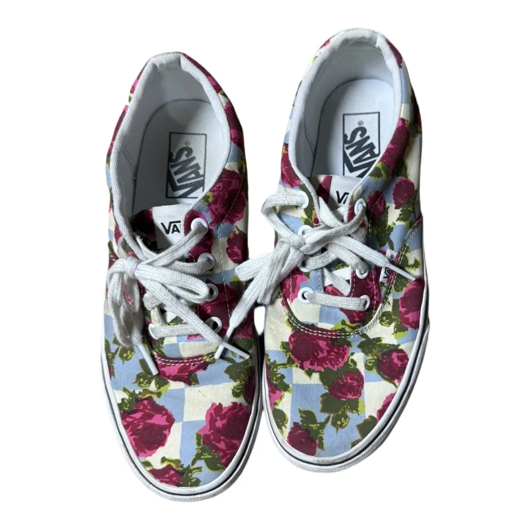 Vans Floral Rose Blue Plaid Tie Lace Sneakers Shoes Size 8.5 Womens - Image 2