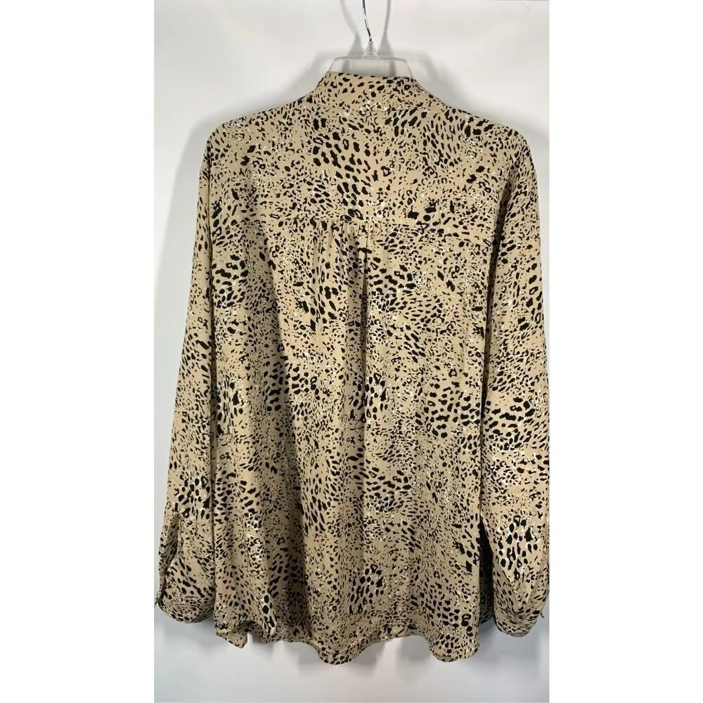 Maurices Womens Animal Print Long Sleeve Button Down Shirt Tan And Black Size 3X - Image 8