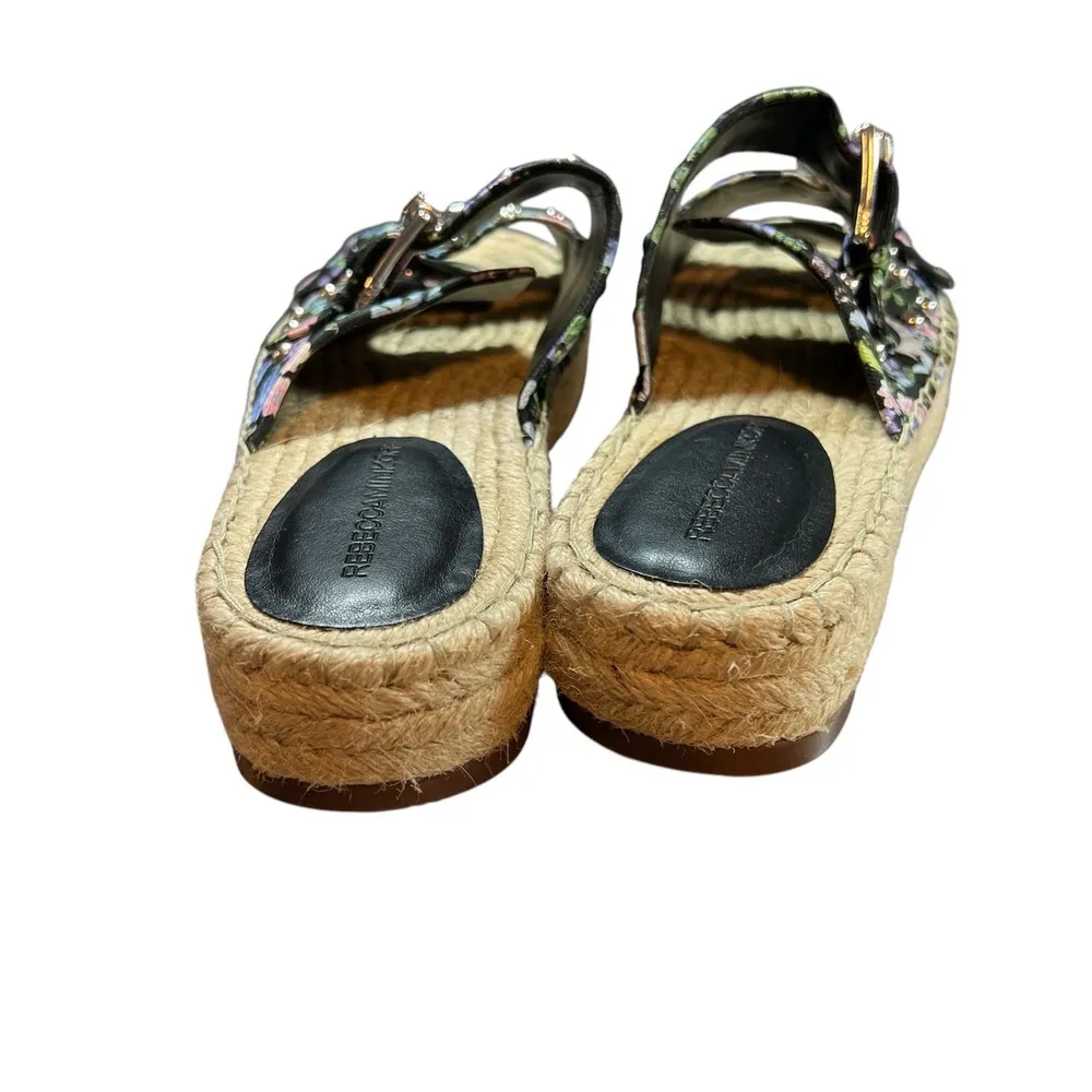 Rebecca Minkoff Sandals Espadrille Black Floral Studded Double Buckle Size 8 - Image 6