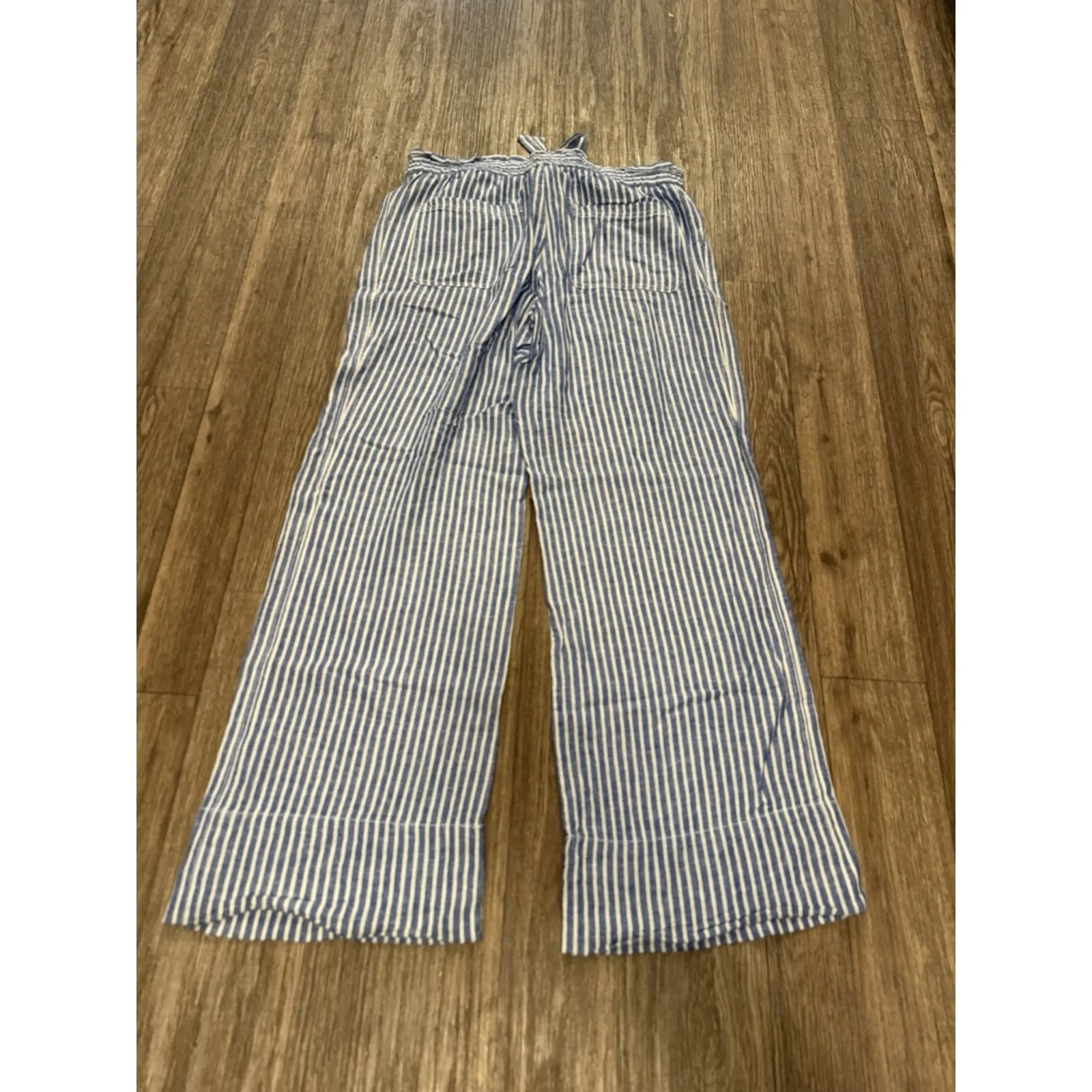 Jolt Linen Blend Wide Leg Pants Blue Striped  Paperbag Large‎ - Image 11