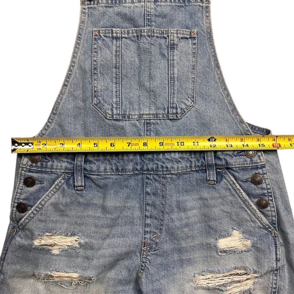 Abercrombie & Fitch Women's XS Blue Distressed Denim Short Overalls Casual - Image 4