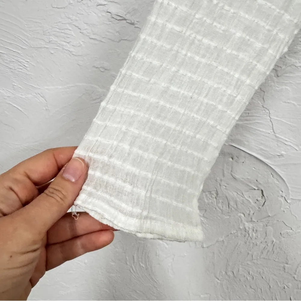 Lulus White Ribbed Long Sleeve Blouse Womens L V Neck Casual Classic Shirt Top Size L - Image 2