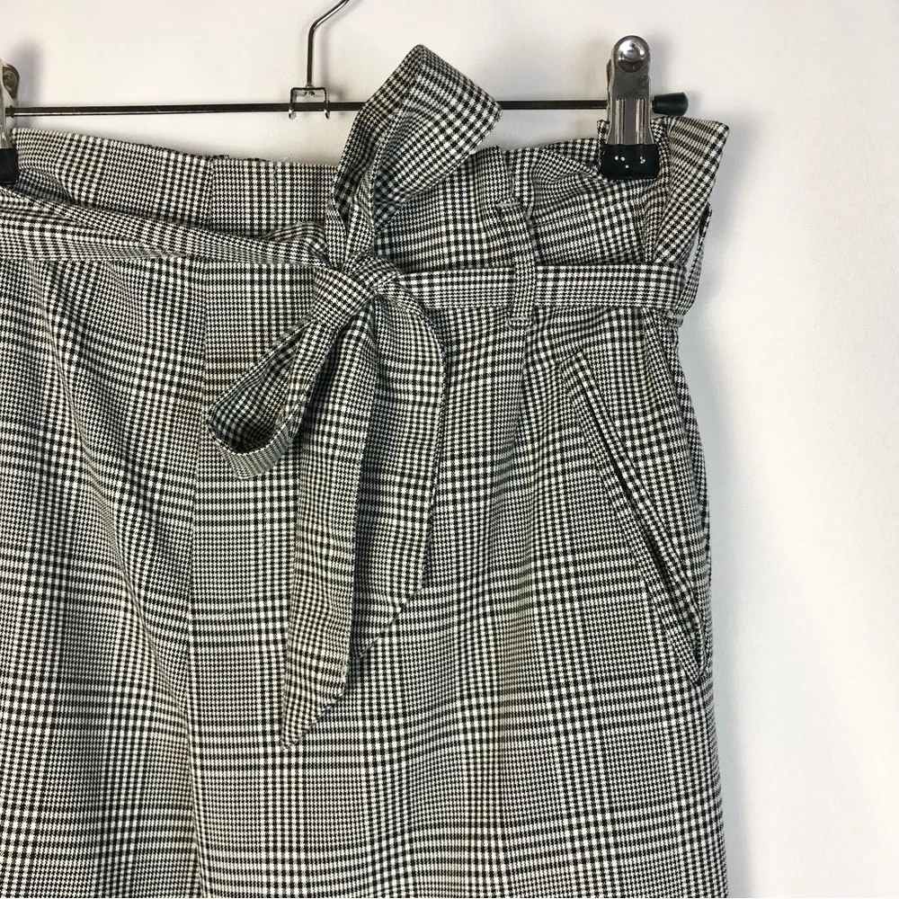 Zara Black & White Houndstooth Plaid High Rise Paperbag Trouser Pants S - Image 4