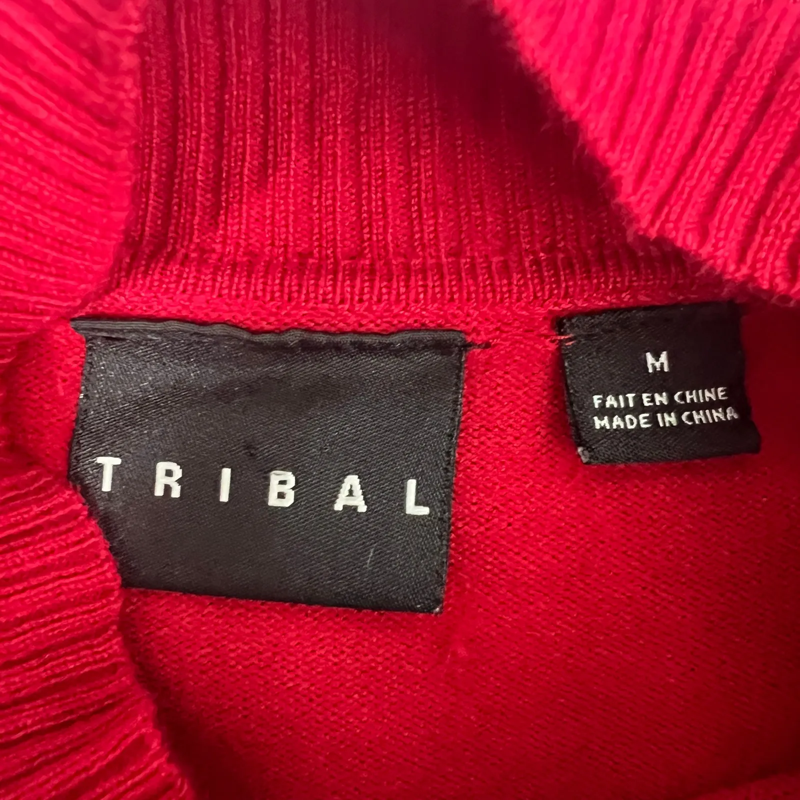 Tribal Mock Neck Pullover Red Long Sleeve Sweater Women's Size Medium - Image 2