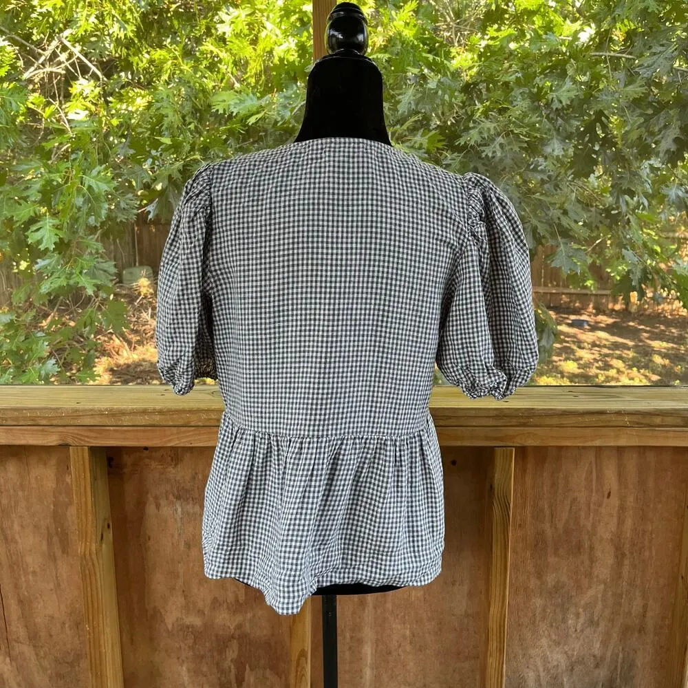 Wilfred Aritzia Violette 100% Linen Blouse Grey And White Check Size M - Image 4