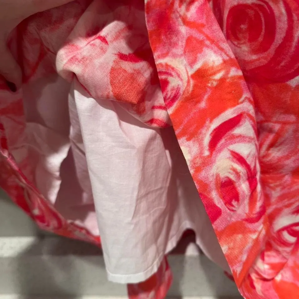 Garnet Hill Pink Floral Rose‎ Watercolor Sleeveless Sun Dress Sz 6 Belted Barbie - Image 5