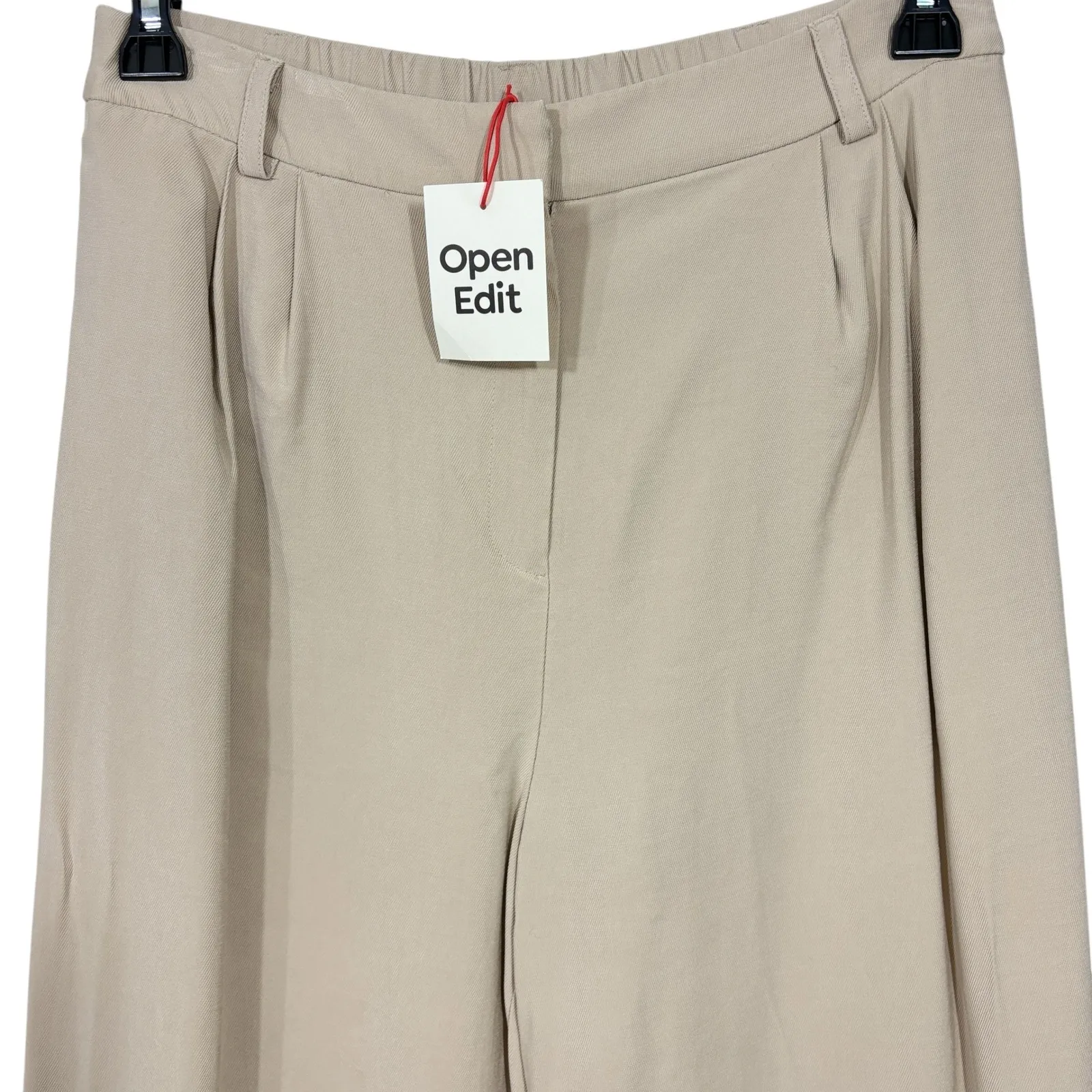 Open Edit Wide Leg Linen Blend Pants Beige Pleated Front Size 12 M - Image 7