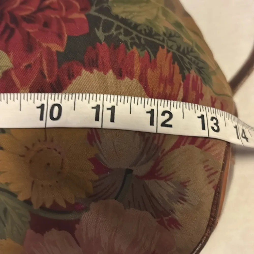 FURLA BRAND DARK TAN FLORAL CLOTH BUCKET LSTYLE BAG WITH LEATHER TIE CLOSURE❤️ - Image 15