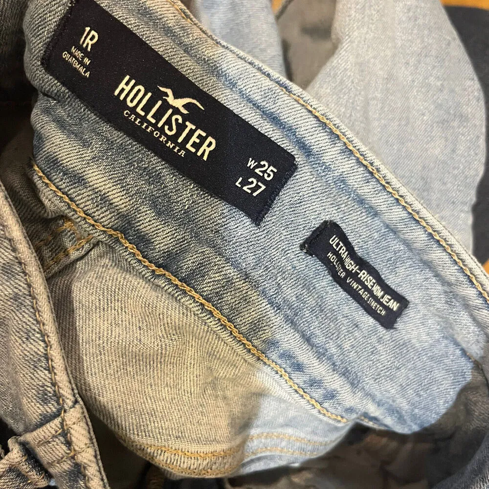HOLLISTER Ultra hi-rise Mom Shorts Cut Off Belted 1R 25 Denim Blue Jeans - Image 6