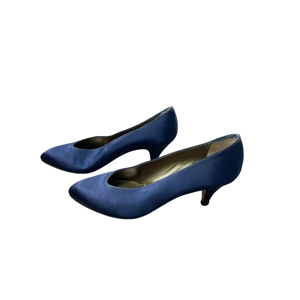 Yves Saint Laurent Womens Blue Satin Kitten Heel Pumps Size 5.5M SKU 8833 - Image 3