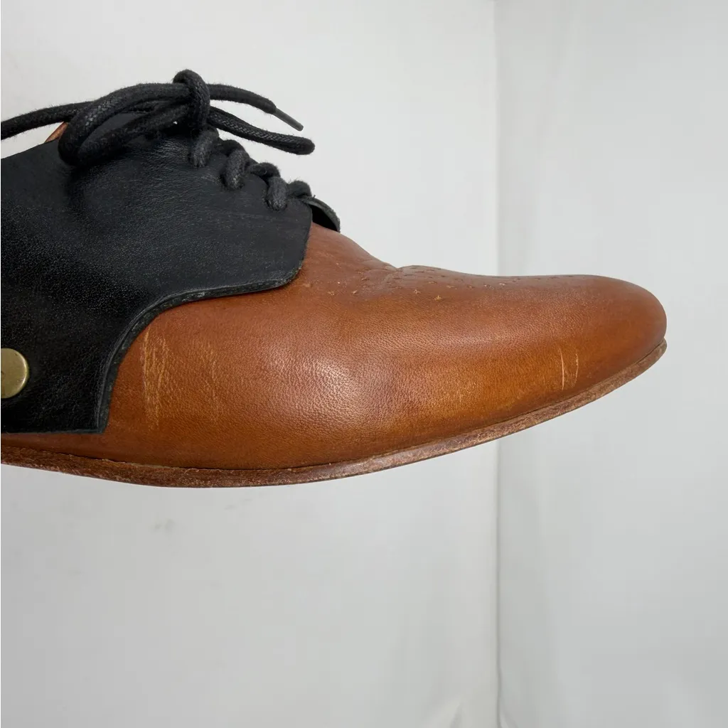 Freda Salvador Tan Black Leather Oxford Change Cognac Lace Womens Size 6 Brown - Image 7