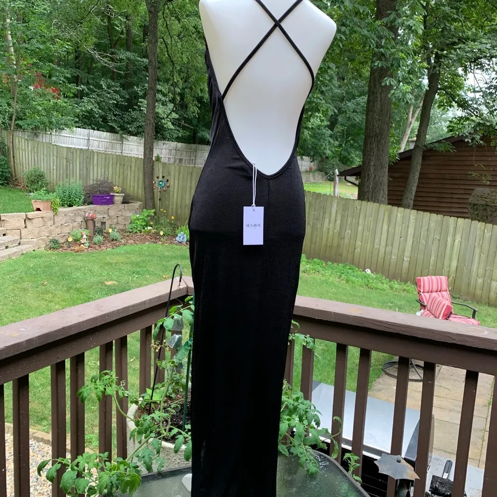 New NWT Runway The Label Slinky Black Slip Maxi Dress Size S Small Stretch - Image 4