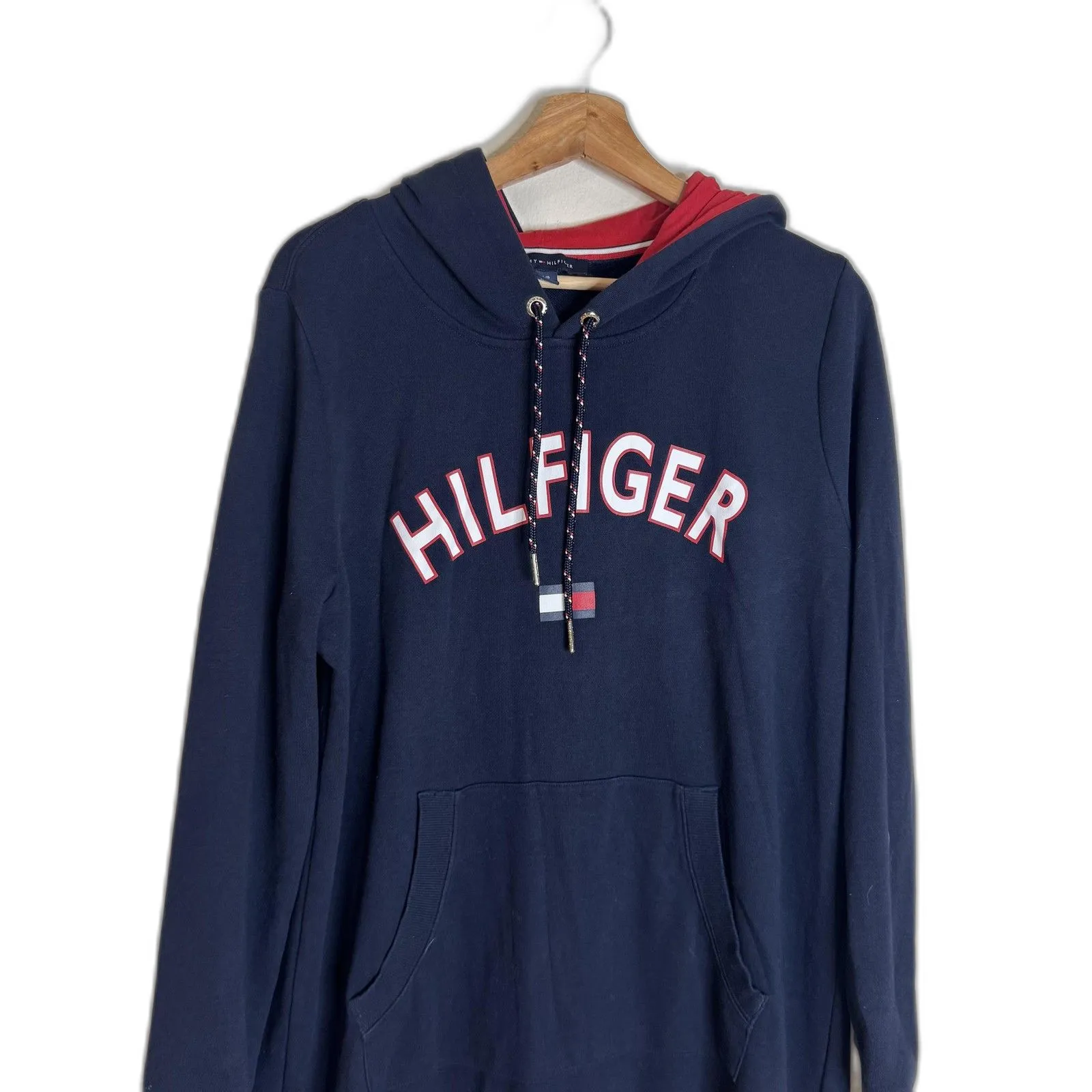 Tommy Hilfiger Hoodie Dress Womens Large Navy Blue Spell Out Sweatshirt pullover - Image 2
