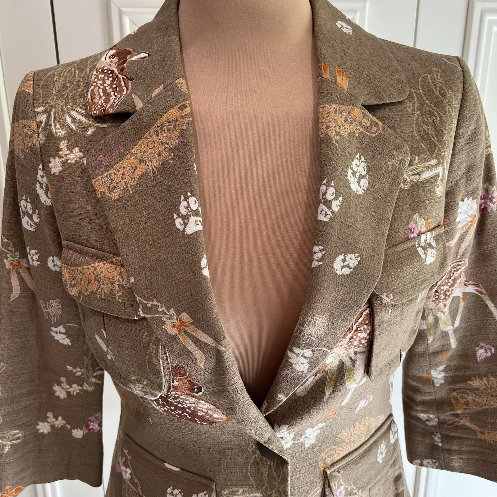 Cynthia Rowley Deer Print Jacket Blazer Size 3 (Fits Size Small)‎ Nature Fall - Image 2