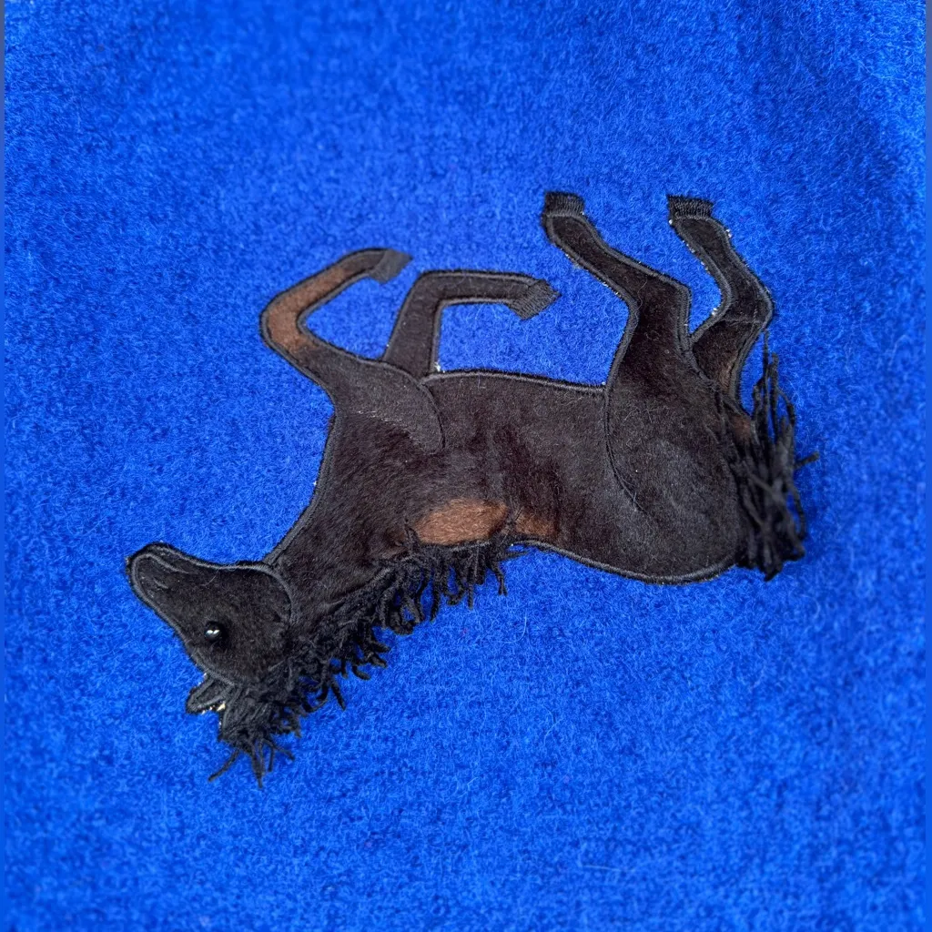 Lisa International Boiled Wool Blue Vest w/ Black Faux Fur Collar Size L - Image 8