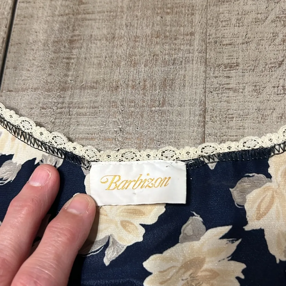 Barbizon Vintage Night Gown Blue Floral Lace Size L - Image 7