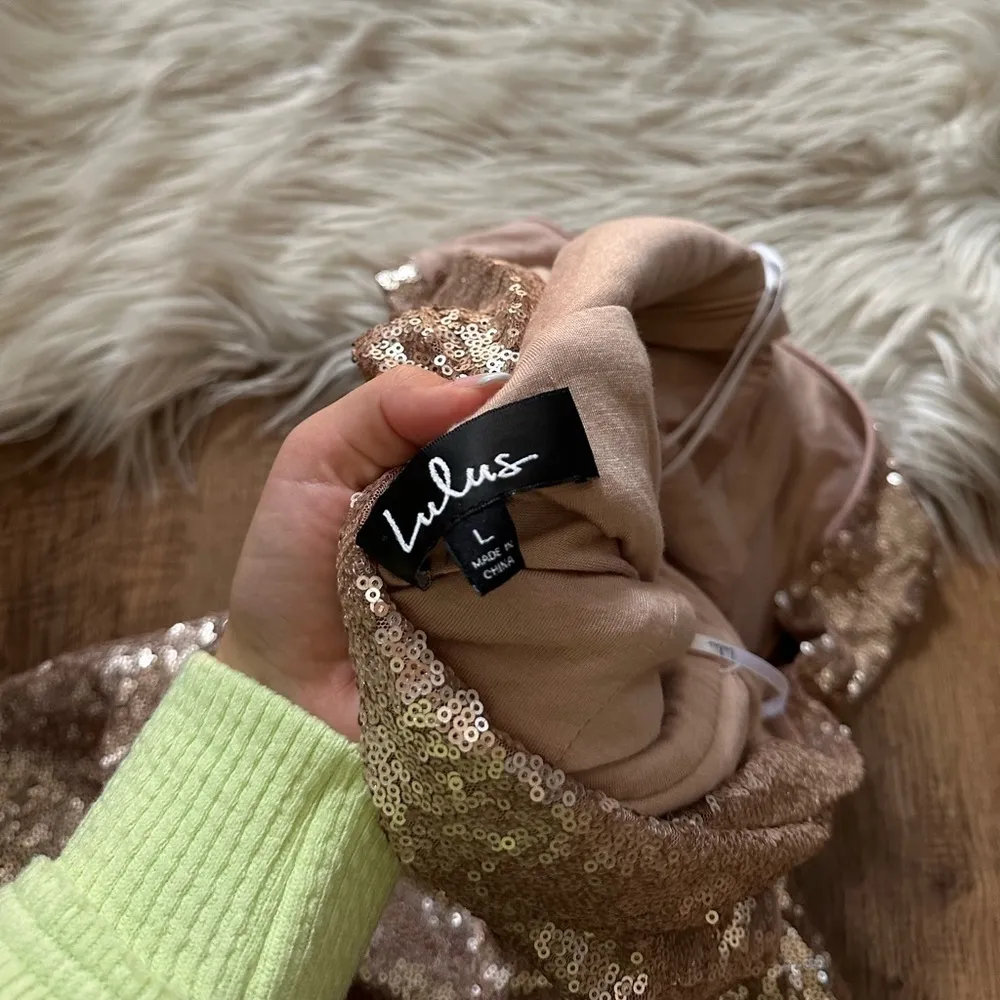 LULU’S Shine Time Rose Gold Sequin Dress - Image 5