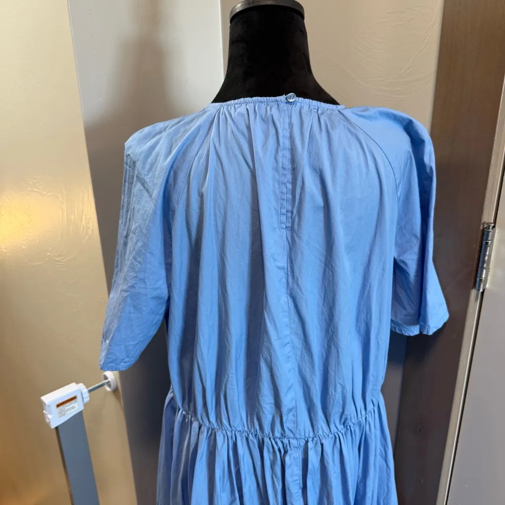 Nordstrom Tiered Powder Blue Cotton Milkmaid Cottagecore Maxi Dress Short Sleeve - Image 4