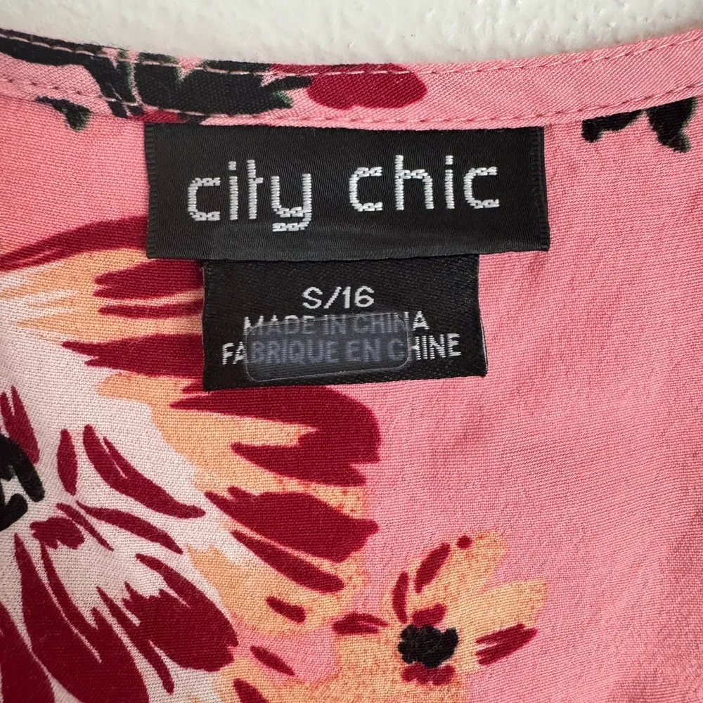 City Chic Botanical Faux Wrap Dress Pink - Image 8