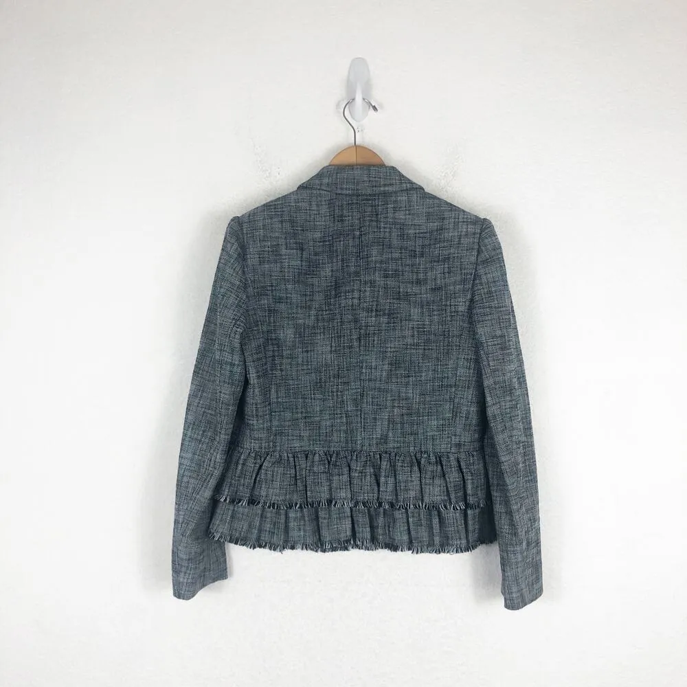 Rebecca Taylor Slub Ruffled-Peplum Suiting Jacket Size 10 Gray/Black Combo - Image 11