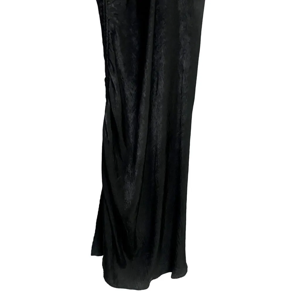 Zara Sleeveless Spaghetti Strap Ruched Draped Slit Side Midi Dress S Black 3626 - Image 11