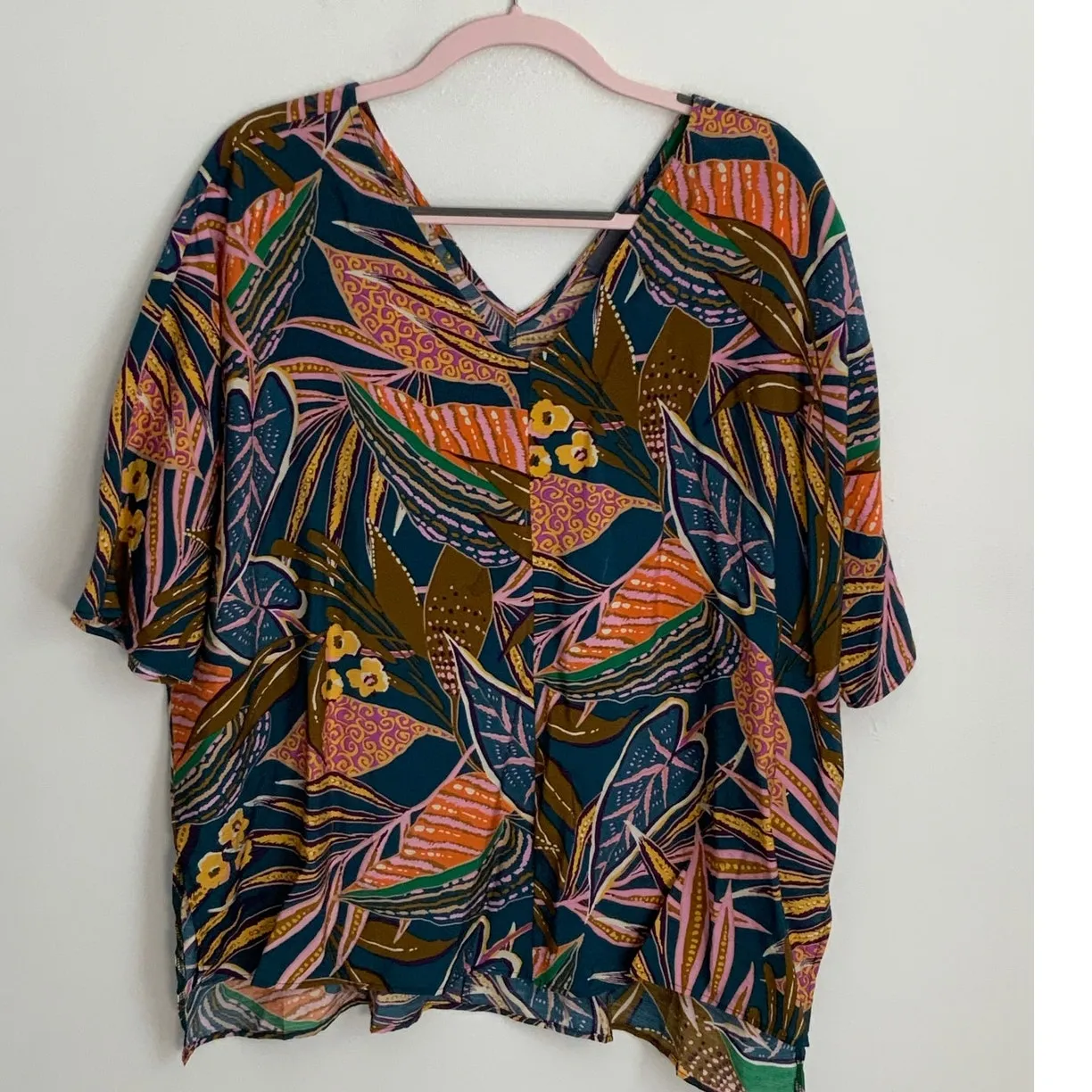Hudson Grey Incredible Allure Teal‎ Leaf Print Oversized Blouse - Image 3
