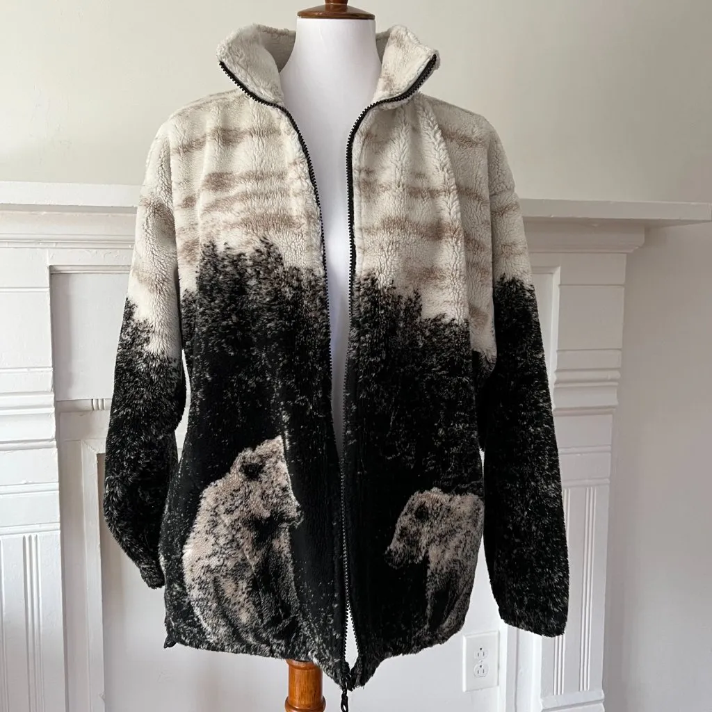 Vintage Jacket Medium Fleece 90’s Plush Zip Up Unisex Bear Mountain USA Cozy Black - Image 2