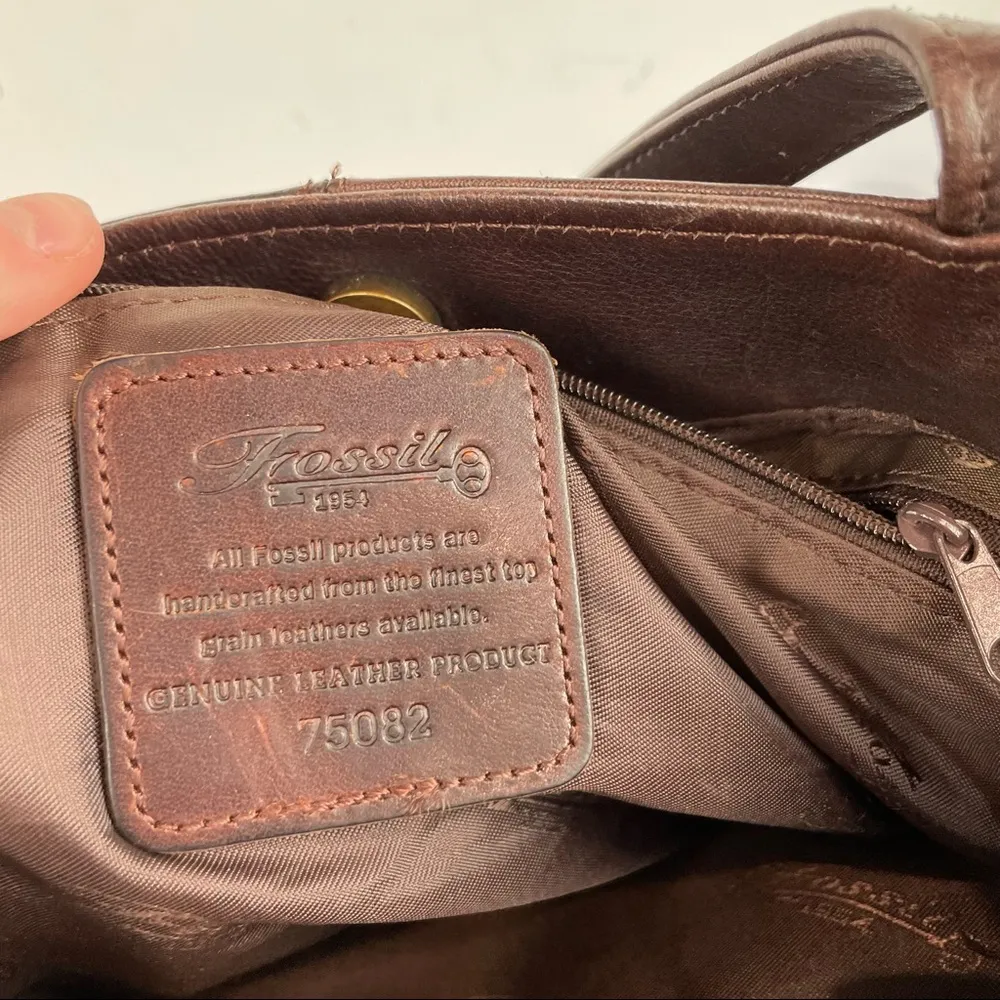 Vintage Fossil Brown Pebbled Leather Shoulder Tote Bag - Image 7
