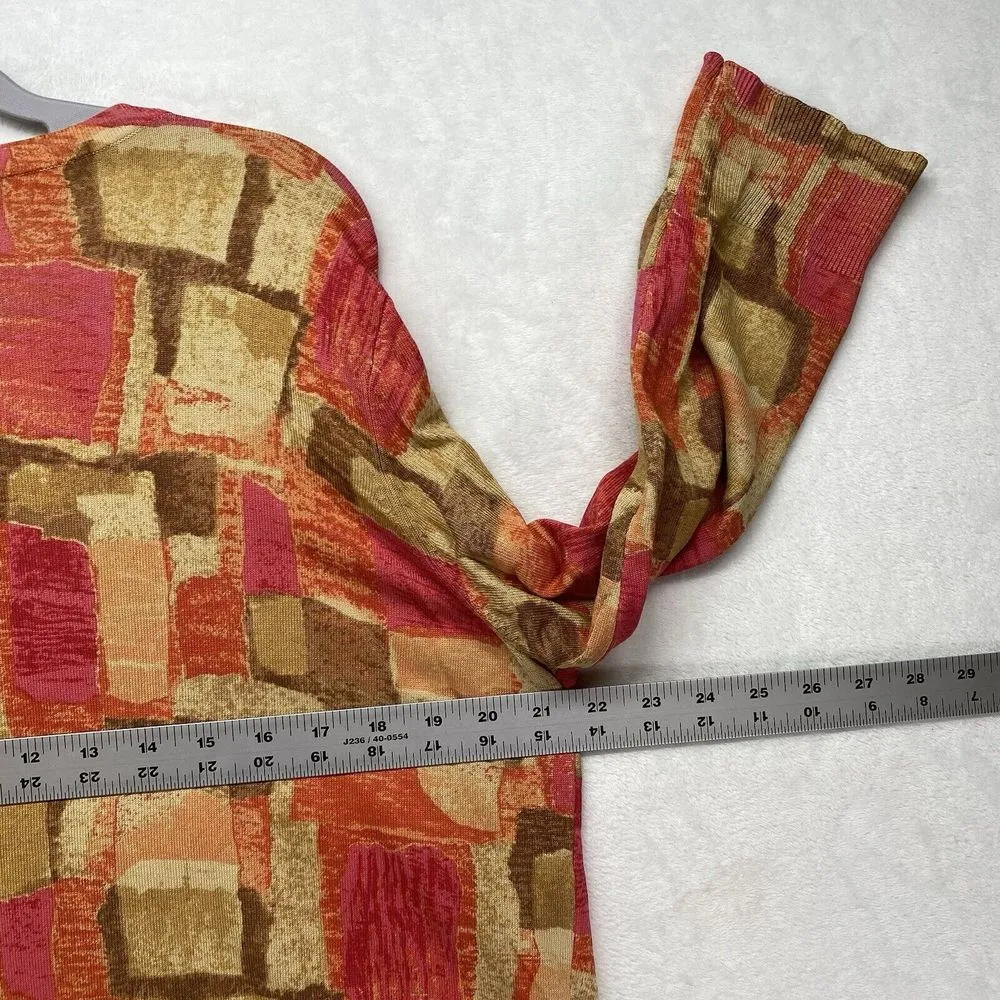 Chicos 2-Piece tank/cardigan L/XL Silk Blend orange/pink abstract‎ wood bead - Image 4