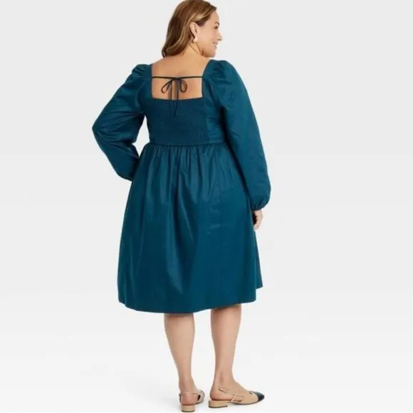 Ava & Viv Womens Dress Size 2x Balloon Sleeve Square Neck Woven Midi Aline... - Image 2