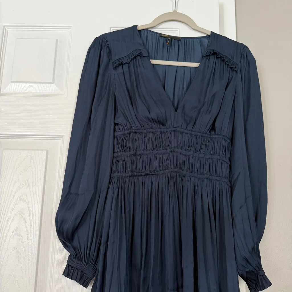 Maje Royal Navy Blue Long Sleeve Mini Dress Datenight Party Size EU36/ US Small - Image 3