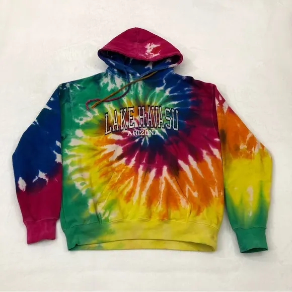 Lake Havasu Arizona Rainbow Tie Dye Pullover Hoodie Sweatshirt Womens M. - Image 1
