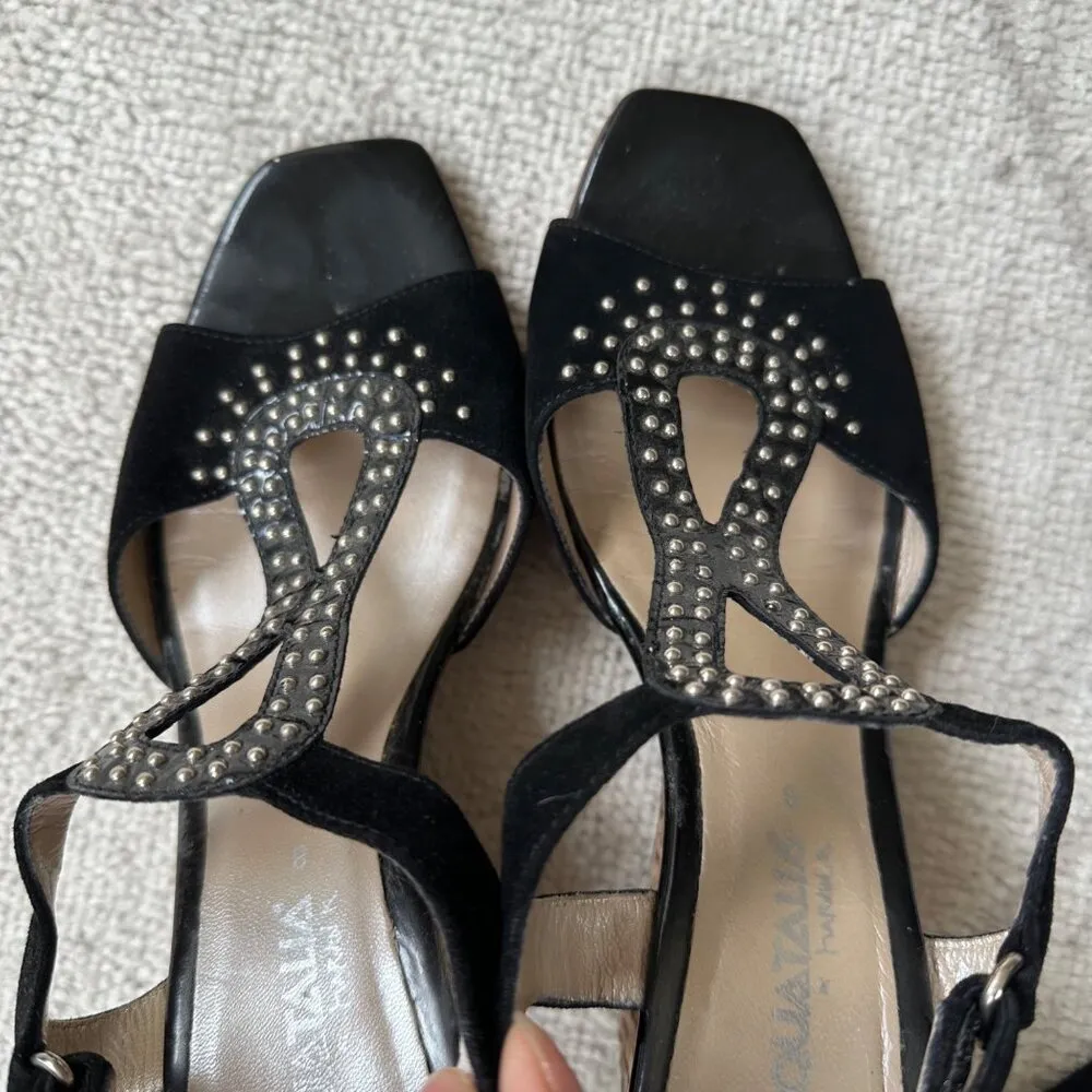 Aquatalia Open Toe Suede/Patent Leather/Straw Peep Toe Wedges Sz 8 - Image 8