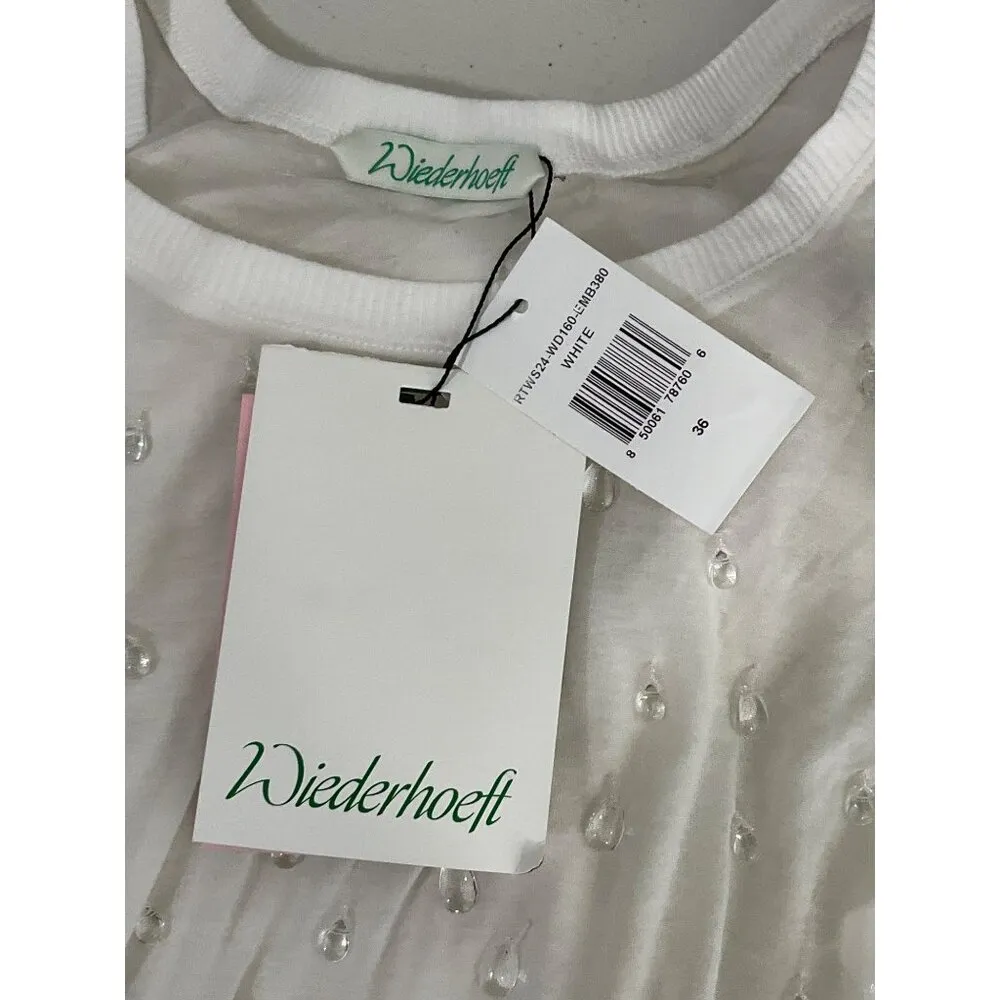 Wiederhoeft Embroidered Long Tank Dress in White 36 New Womens Beaded Runway Size undefined - Image 10