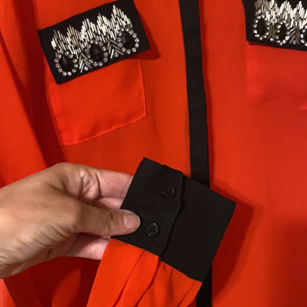 BKE Boutique sheer jeweled button down blouse - Image 5