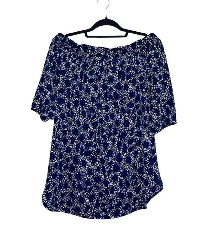 MICHAEL  Blue Floral Print Off The Shoulder Top - Image 6