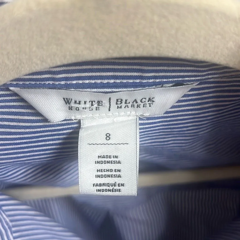 ✨White House Black Market Stripe Poplin City Camp Button Down Sz 8 Shirt✨ - Image 10