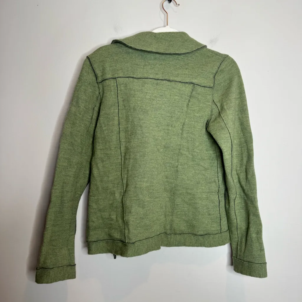 Eileen Fisher Merino Wool Double-Breasted Peacoat Sweater Jacket Green Size S - Image 5