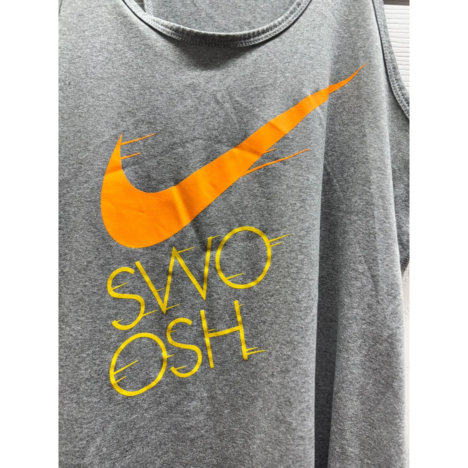 Nike Women's Size Small Gray Dri-Fit Orange Swoosh Racerback Athletic Tank Top - Image 2