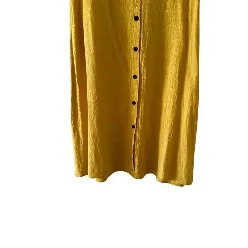 Misslook Midi Dress Mustard Button Up V - Image 4