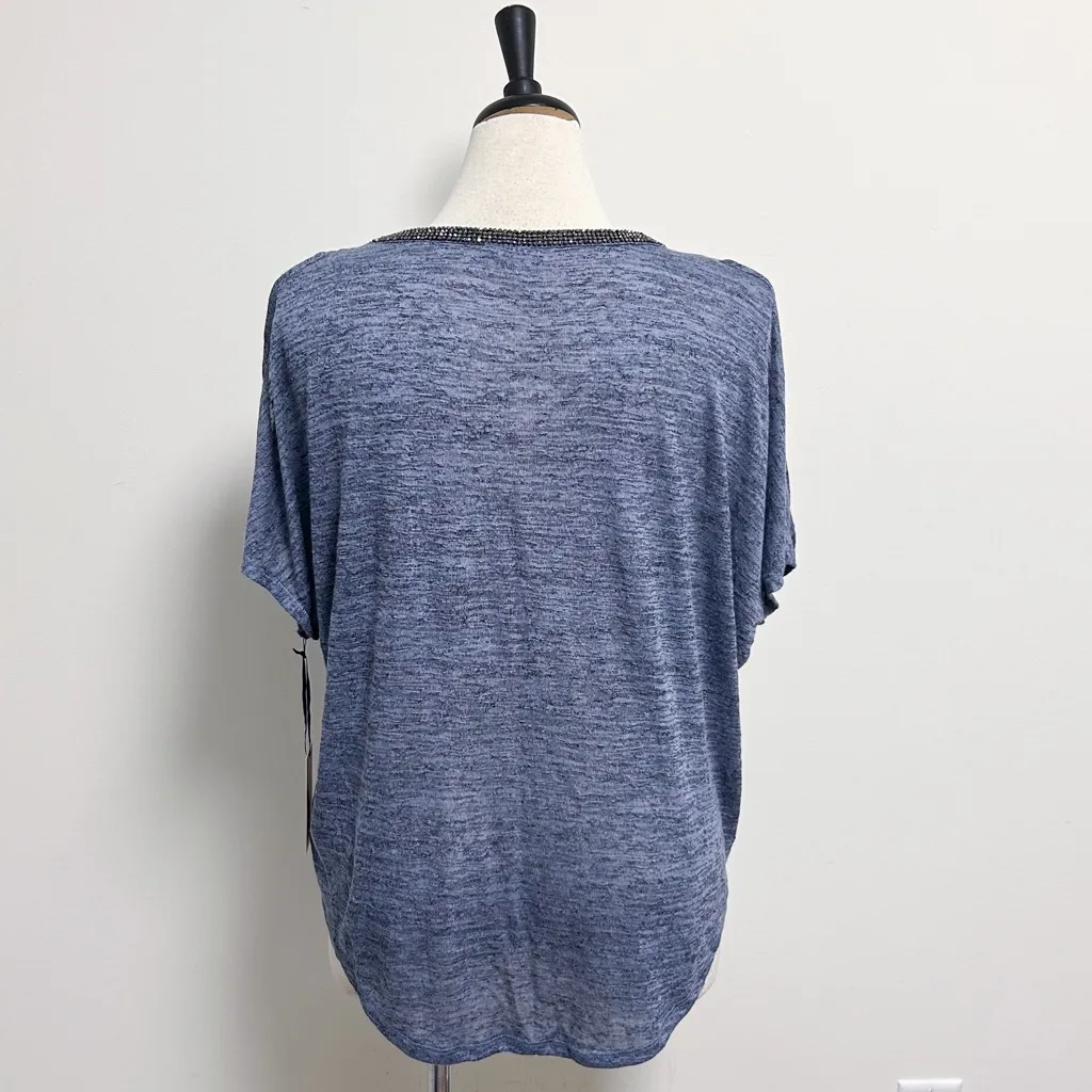 Juicy Couture Kohls Heather Dusty Blue Cold Shoulder Beaded Neck Knit Hi Lo Top - Image 5