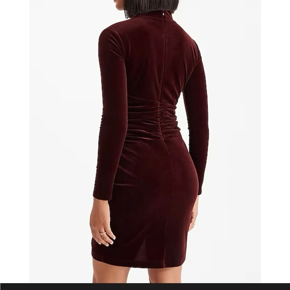 Express Velvet Body Contour Mock Neck Ruched Mini Dress - Image 6