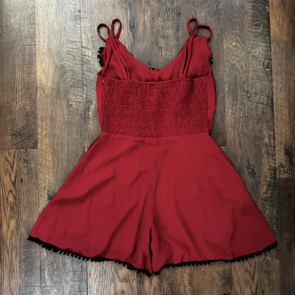 VOODOO VIXEN brick red romper with pompom trim, size L Size L - Image 9