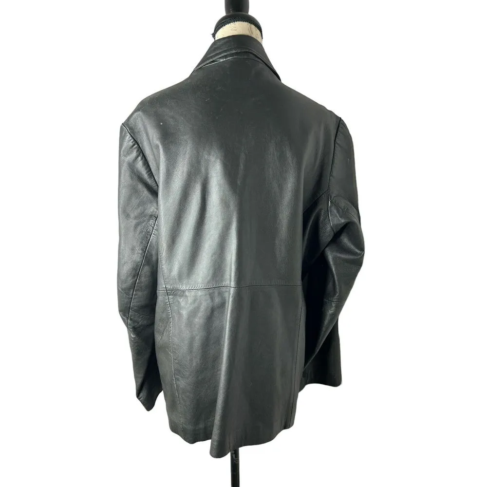 Vintage Old Navy‎ Black Leather Jacket Button Front Size XL - Image 3