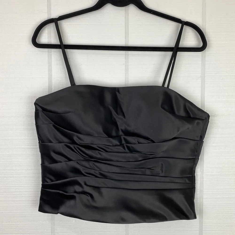 Bill Levkoff Black Satin Formal 2 Piece A-line Skirt Ruched Top Removable Straps - Image 4