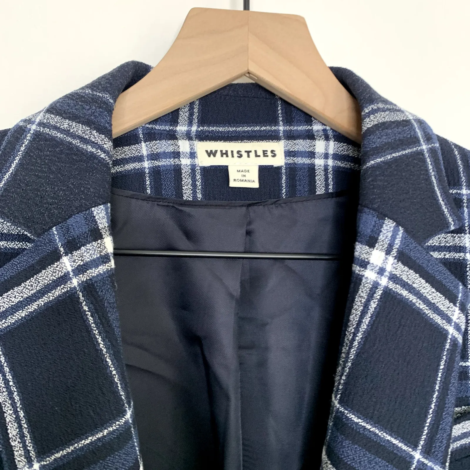 Whistles Navy Check Double Breasted Blazer Womens Small Blue - Image 8
