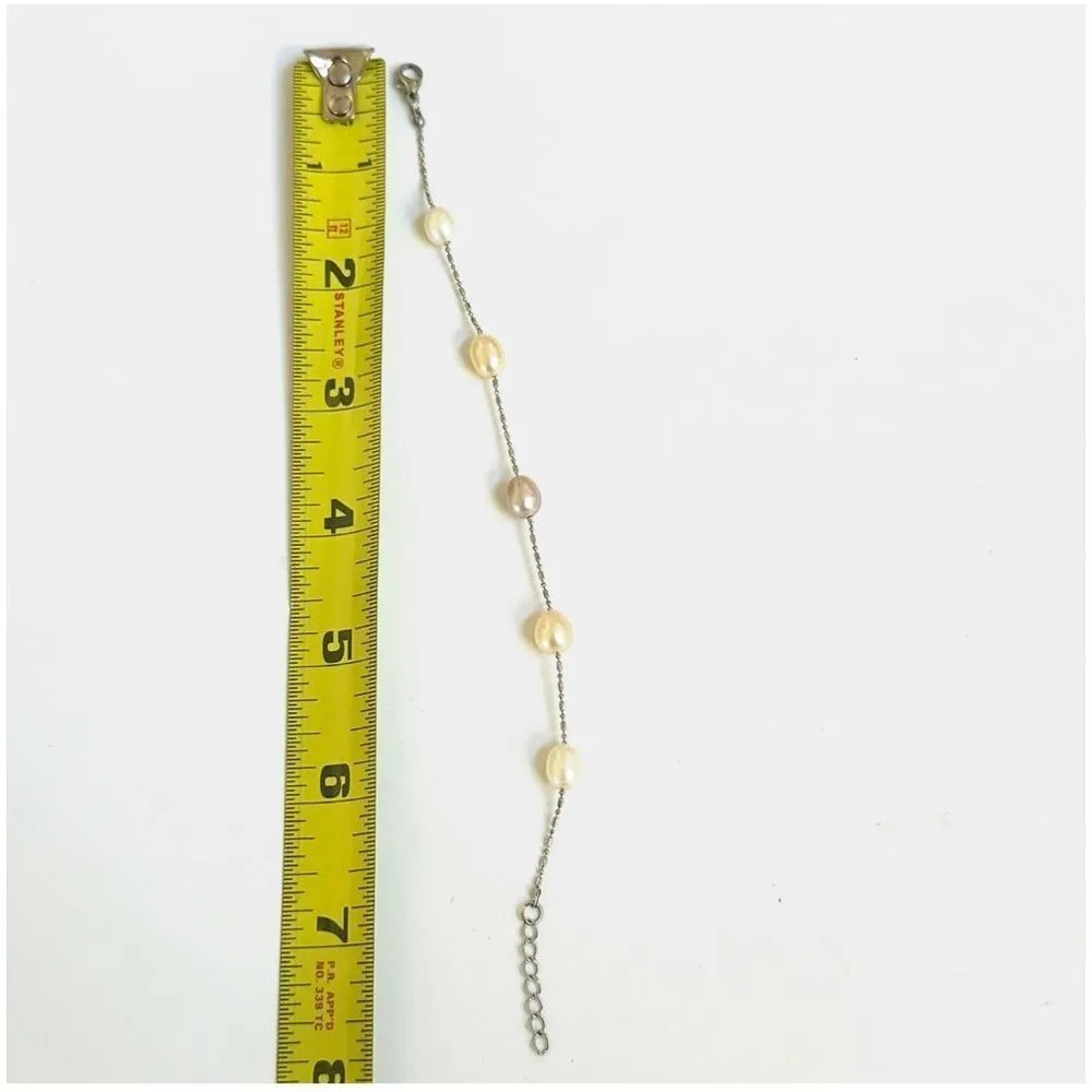 Genuine pearl silver tone chain bracelet - Image 4