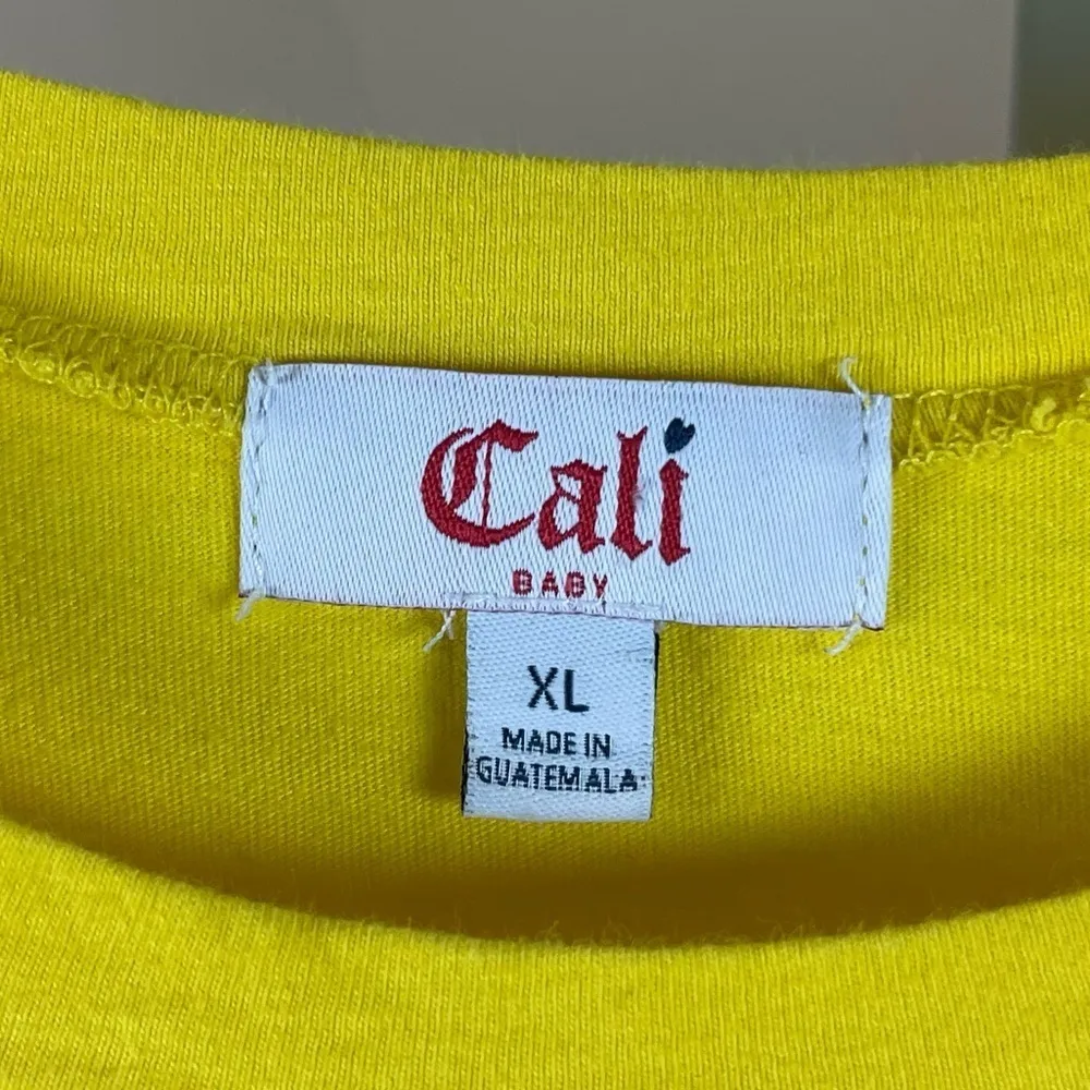 Cali It's A Beautiful Day Antisocial XL Bright Yellow Graphic Crop Tee Quote - Image 3
