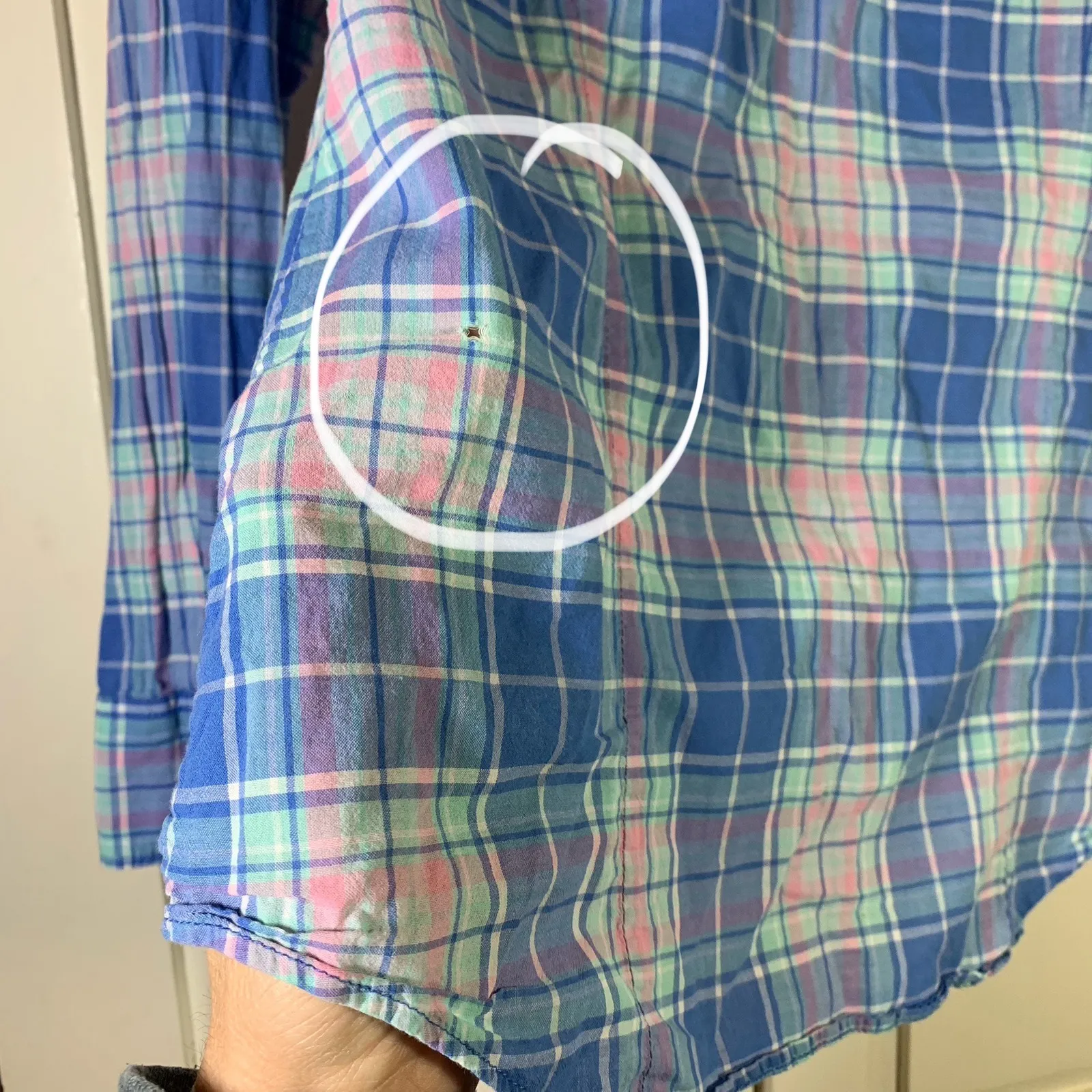 J. Crew Perfect Shirt Womens Blue Pink Green Plaid Button Down Casual Size S - Image 5