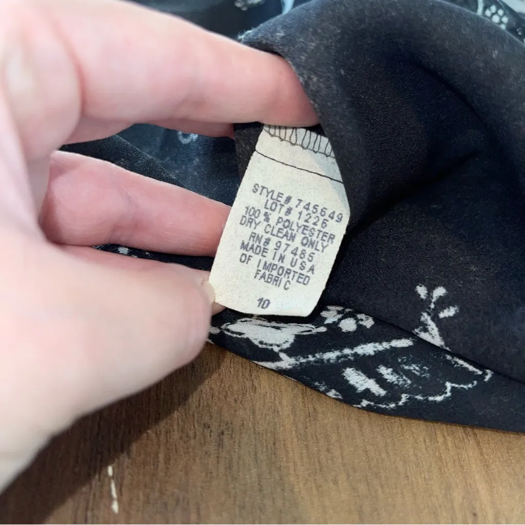 Vintage Black & Grey Boho Patterned Button Down Tunic Blouse Size 10 - Image 6